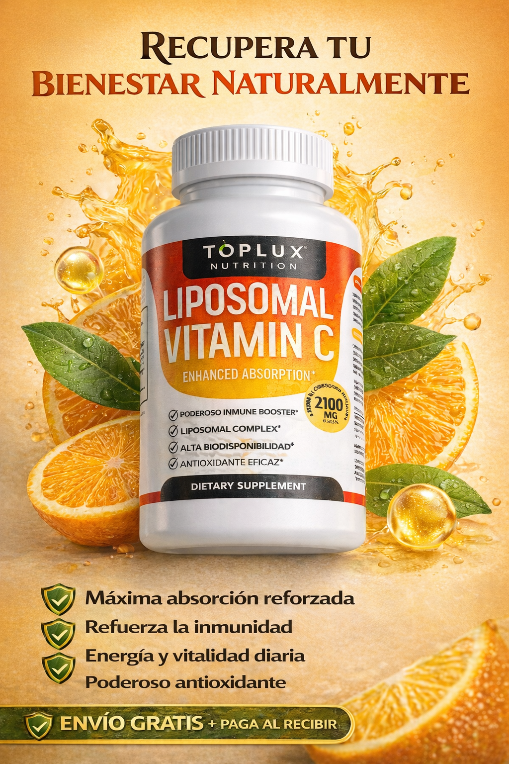 🍊Vitamina C Liposomal 2100 mg + ENVIO GRATIS - Con la potencia de 40 Naranjas 🔥