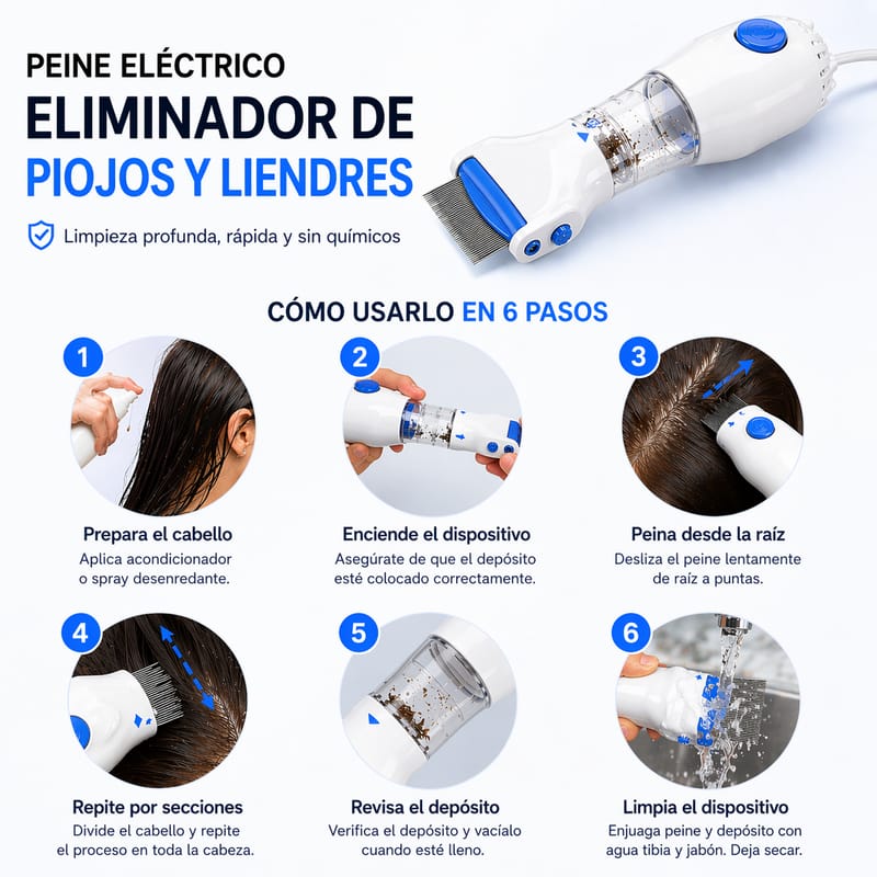 ⚡🪮Peine eléctrico eliminador de piojos y liendres🕷️ + ENVIO GRATIS🚚