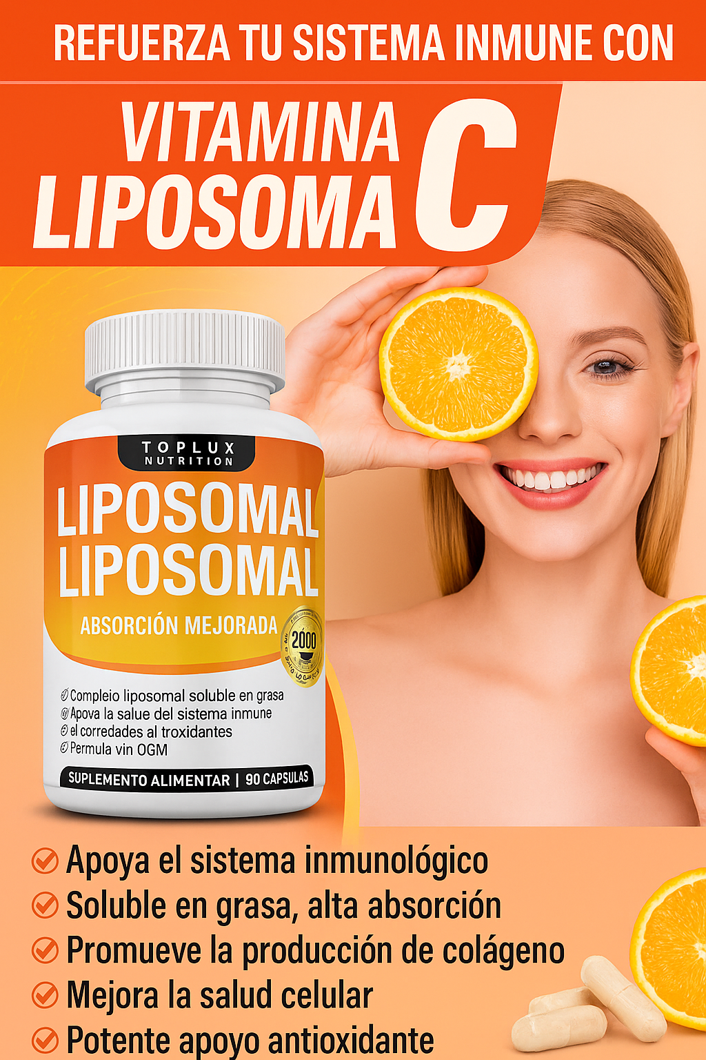 🍊Vitamina C Liposomal 2100 mg + ENVIO GRATIS -  Con la potencia de 40 Naranjas 🔥
