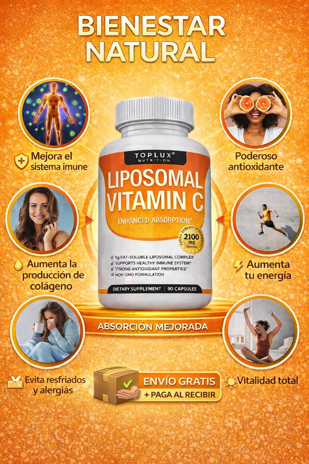 🍊Vitamina C Liposomal 2100 mg + ENVIO GRATIS -  Con la potencia de 40 Naranjas 🔥