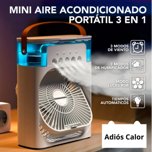 Mini Aire Acondicionado Portátil 3 en 1 con Luz LED